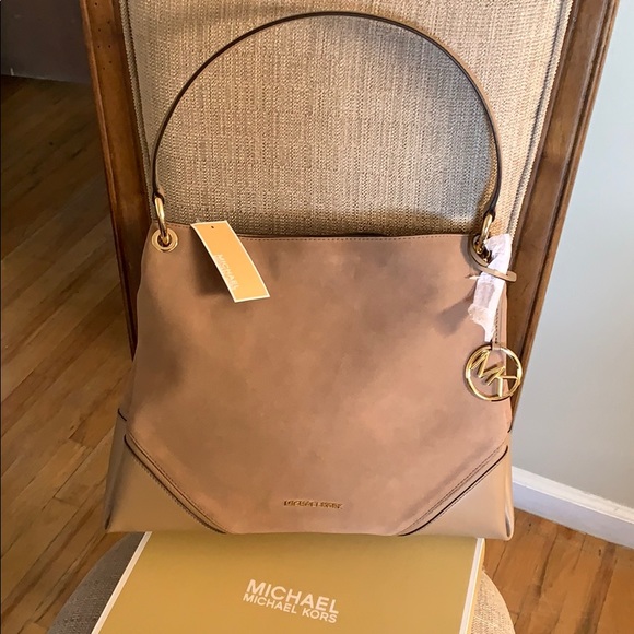 Michael Kors Lg Shoulder Nicole Suede Leather Tan - Picture 3 of 16